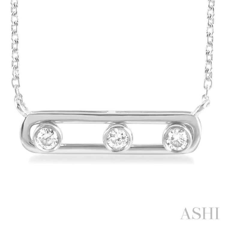 1/10 ctw Paper Clip Bezel Set Round Cut Diamond Fashion Necklace in 14K White Gold