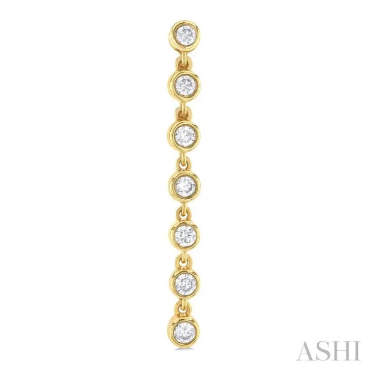 1/4 ctw Bezel Set Round Cut Diamond Long Tennis Earring in 14K Yellow Gold