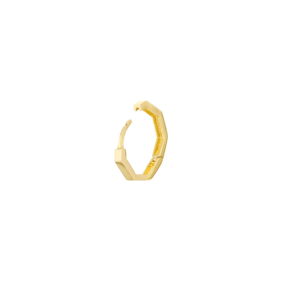 14k Gold Hexagonal Huggie Earring