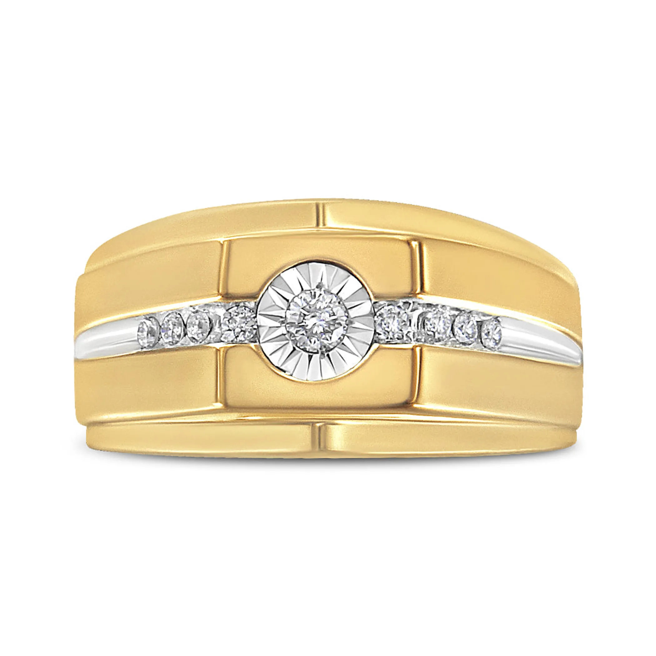 14K Yellow Gold Plated .925 Sterling Silver Miracle-Set 1/5 Cttw Diamond Men's Band Ring (I-J Color, I3 Clarity)