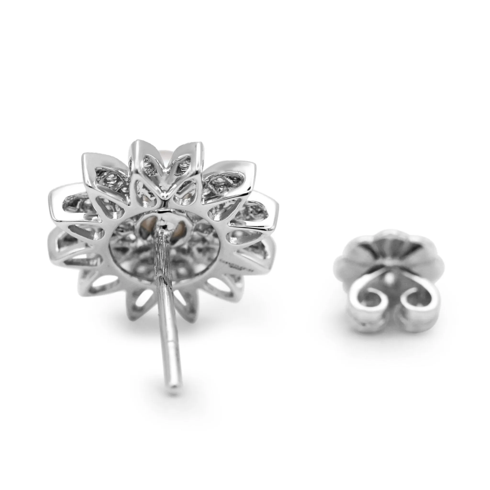 18ct White Gold Diamond & Cultured Pearl Flower Stud Earrings