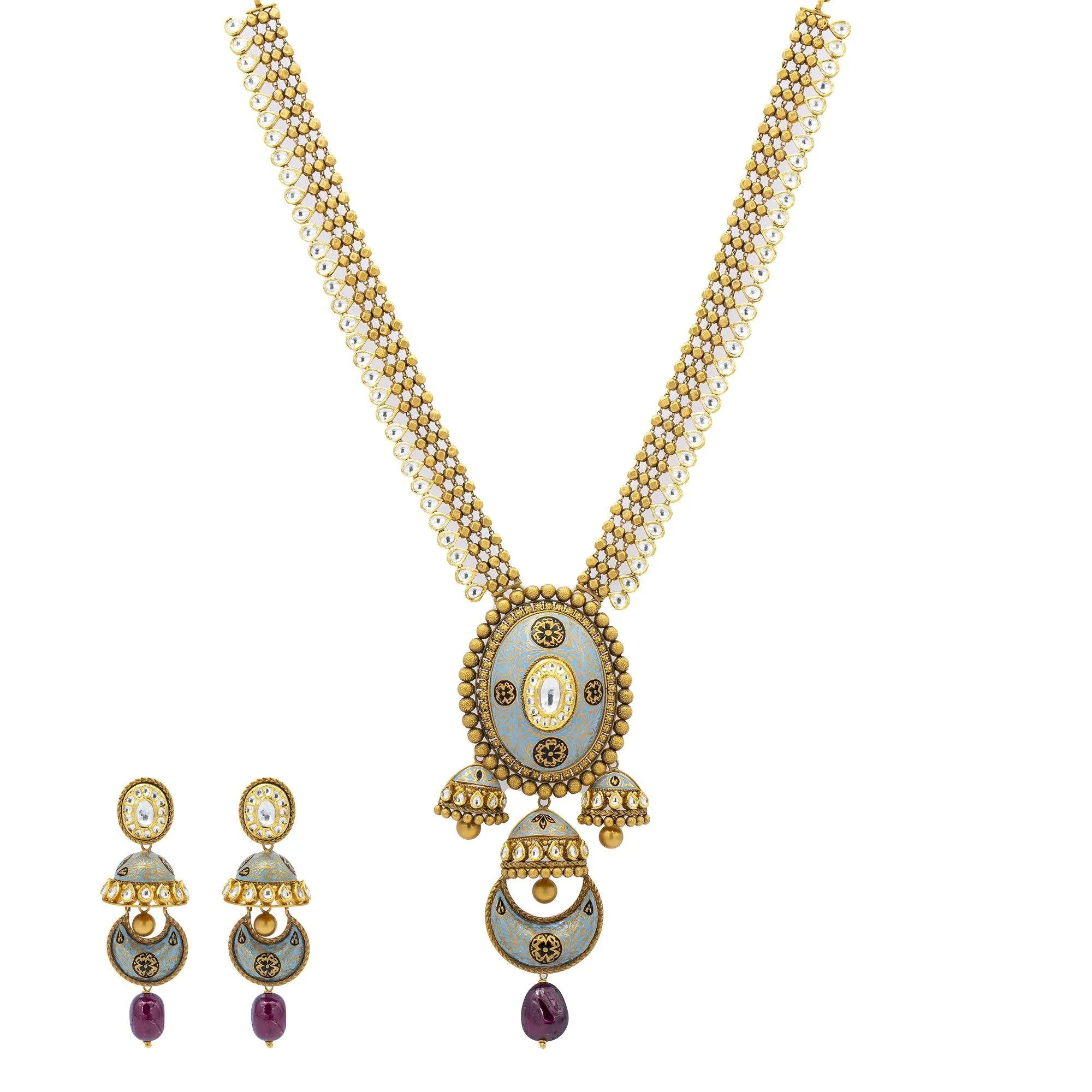 22K Gold Artistic Kundan Jewelry Set