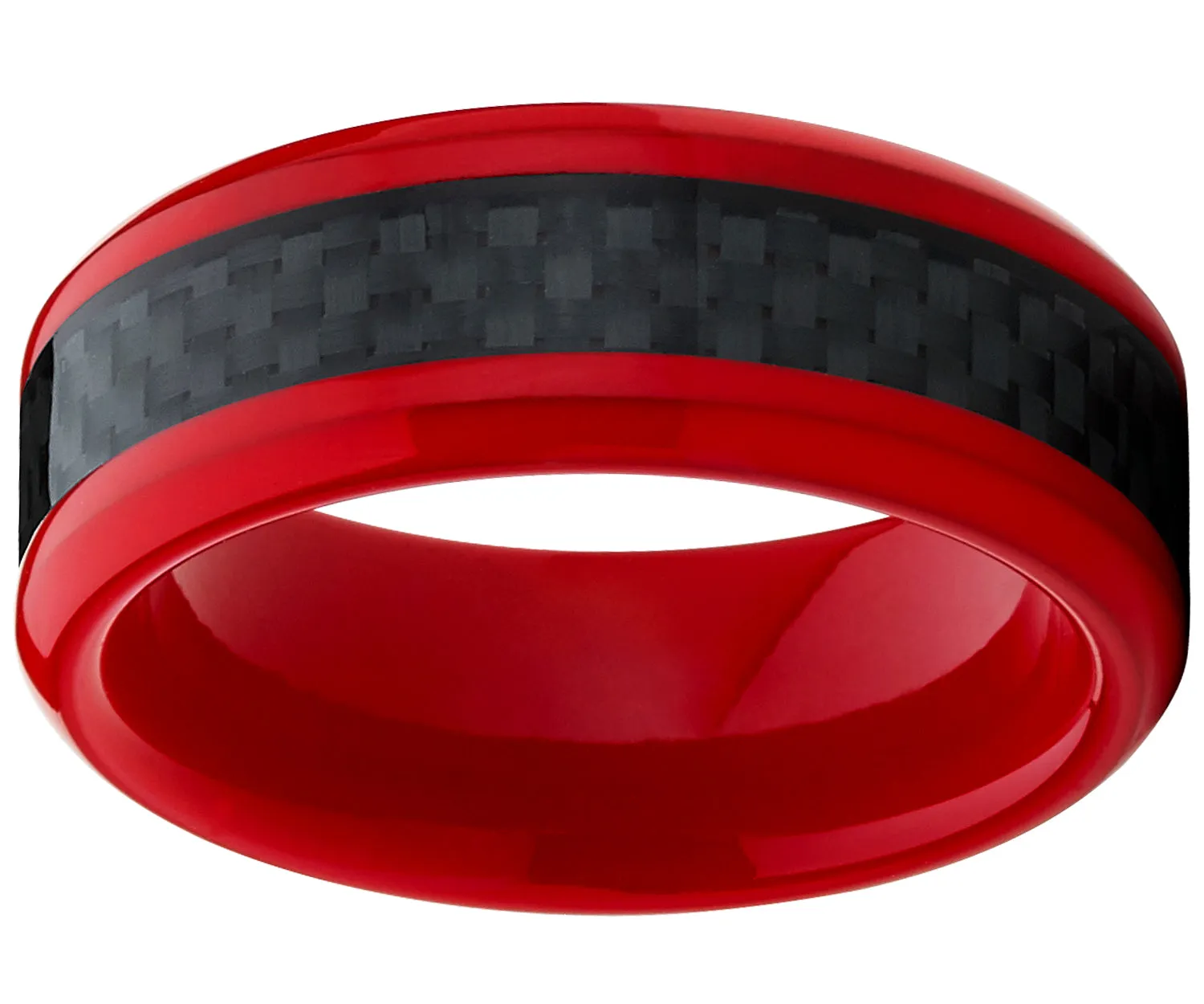 8MM Red Tungsten Ring Men's Wedding Band with Black Carbon Fiber Inlay, Comfort Fit