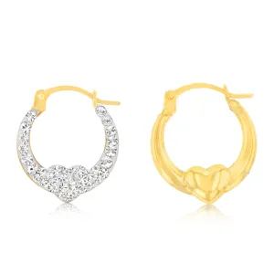 9ct Yellow Gold Crystalique Heart Creole Earrings