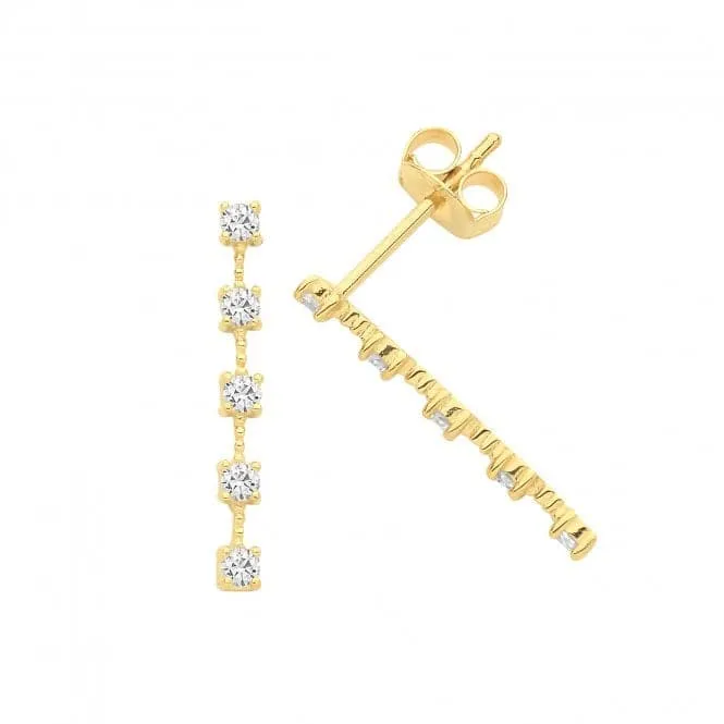 9ct Yellow Gold Linear Stud Earrings with Zirconia Stones ES1610