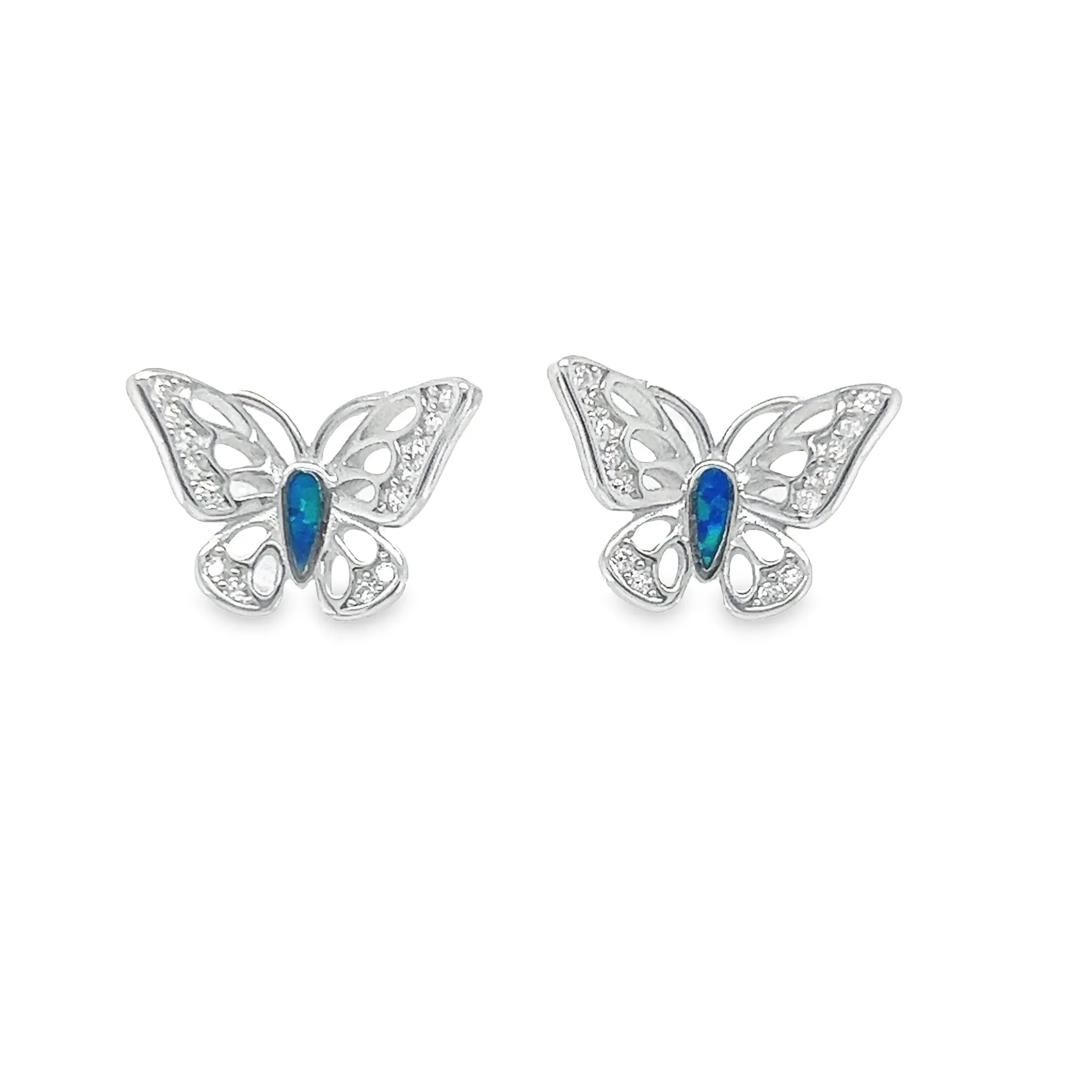 A807 Butterfly with Blue Opal Stone Post Earrings