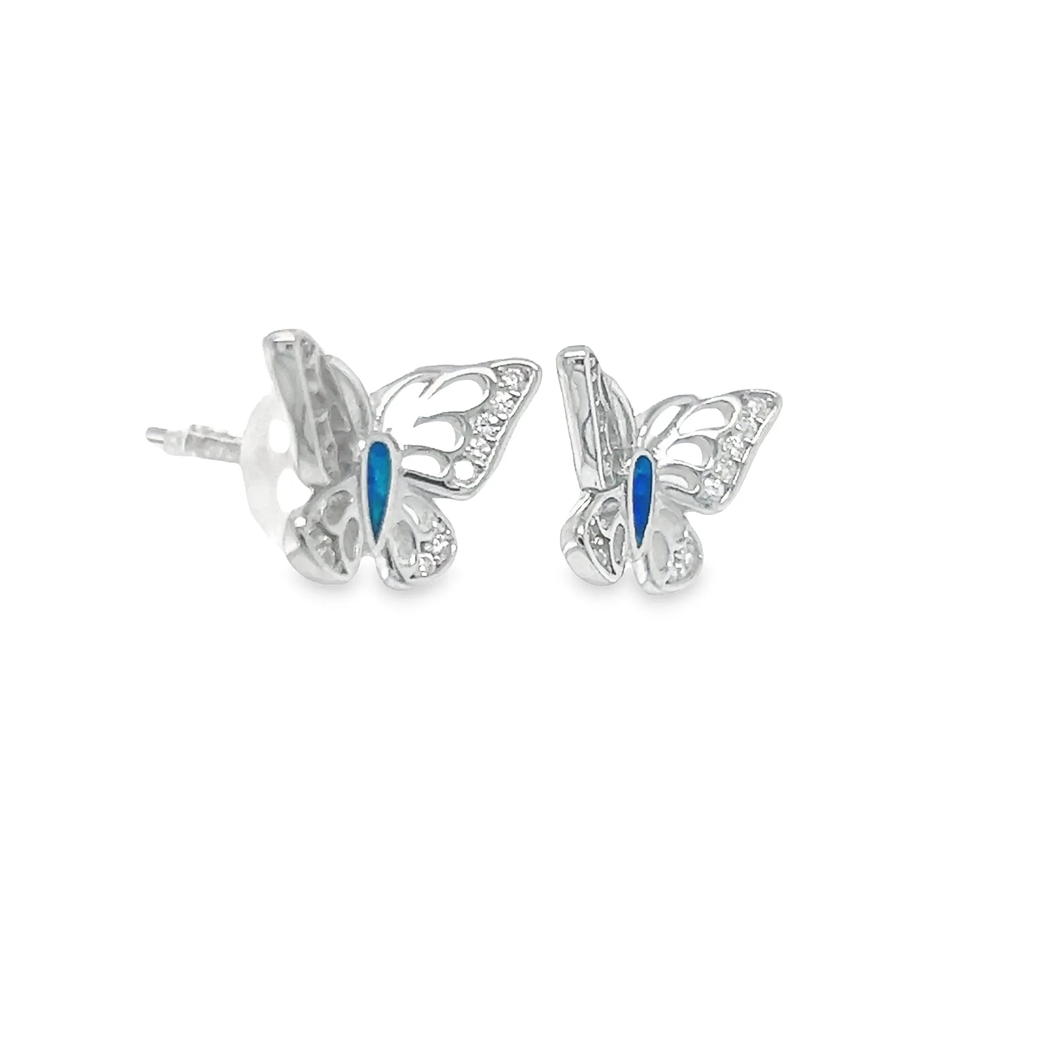 A807 Butterfly with Blue Opal Stone Post Earrings