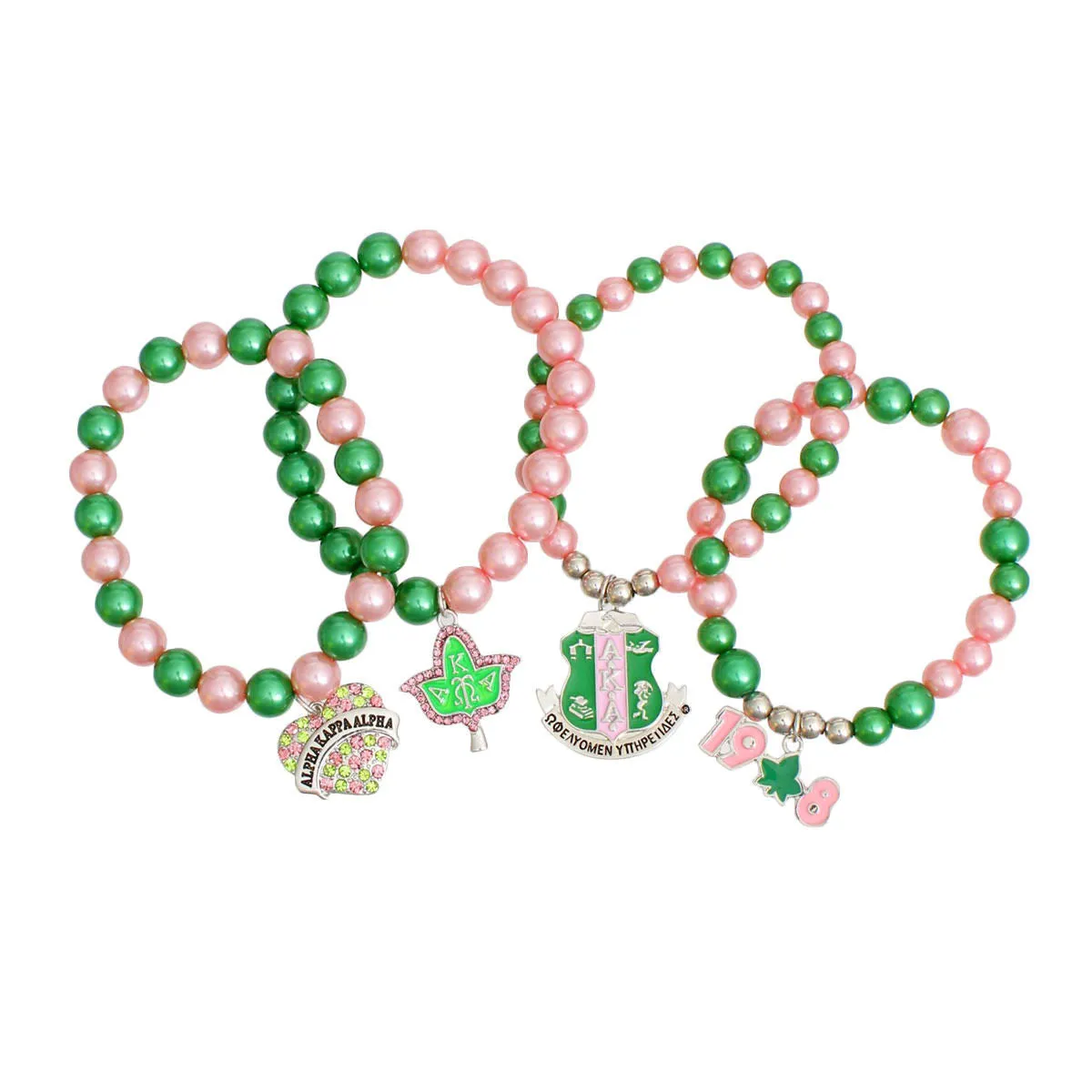 AKA Sorority Inspired with Alpha Kappa Alpha Pink Green Pearl Bracelets