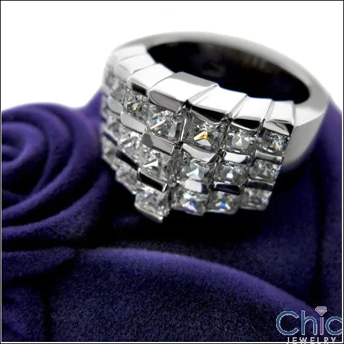 Anniversary Wide 13MM Princess In Channel Cubic Zirconia Cz Ring