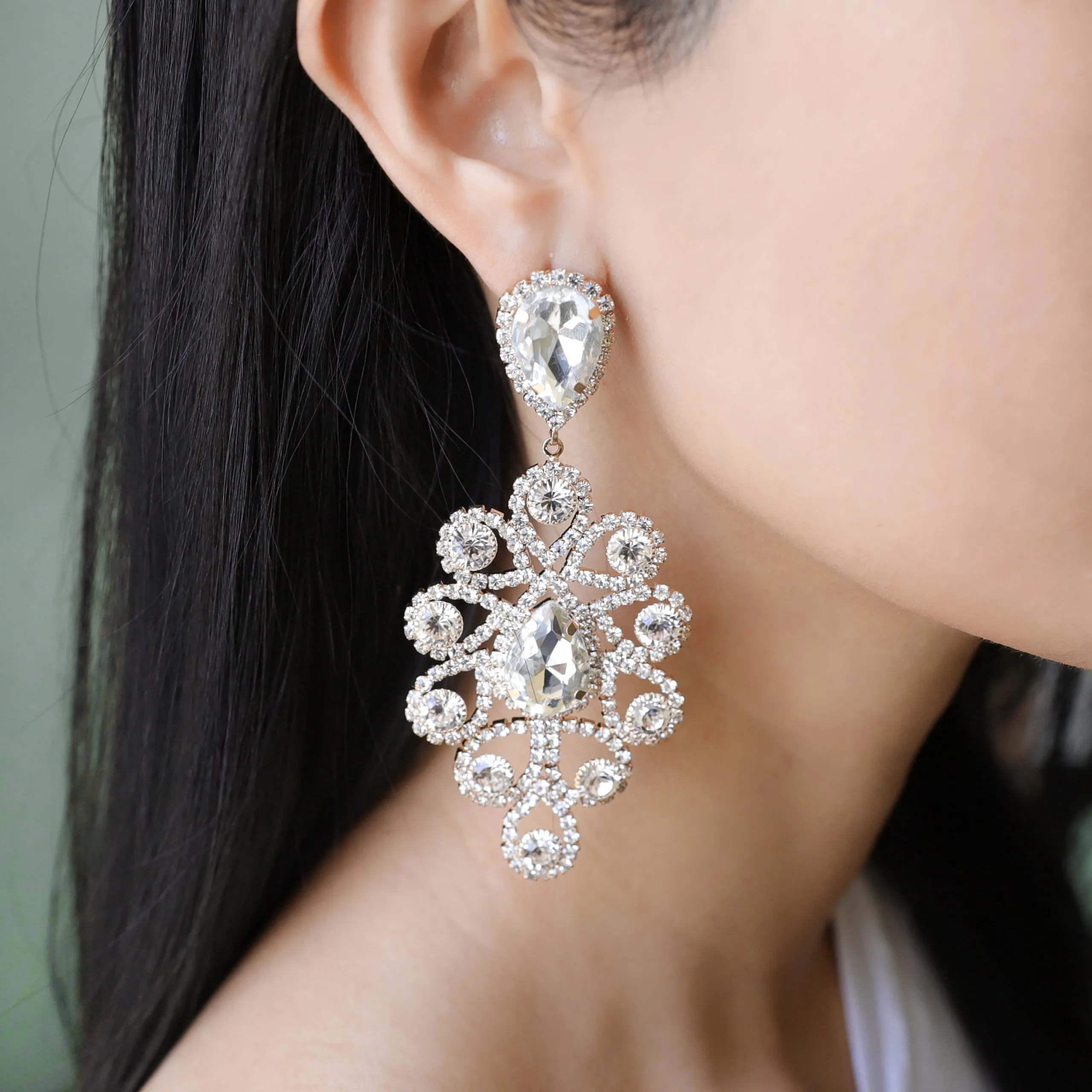 Atrium Teardrop Rhinestone Post Earrings