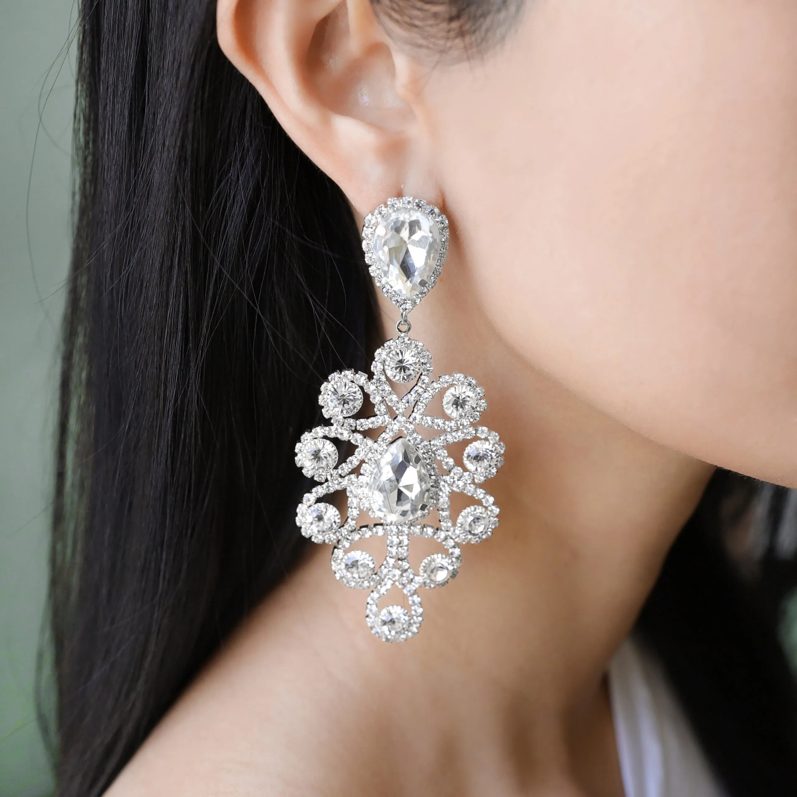 Atrium Teardrop Rhinestone Post Earrings