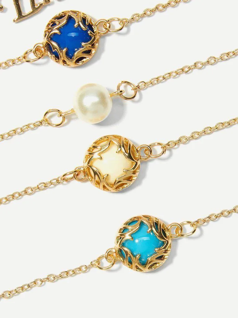 Ball Detail Chain Bracelet Set 5pcs