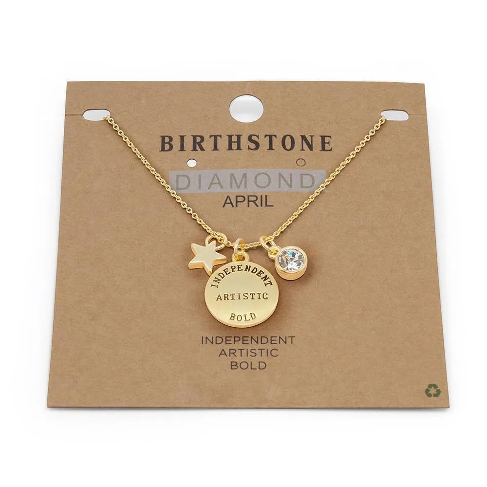 Birthstone Necklace April Gold Plated