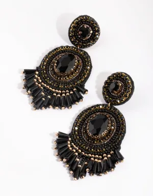 Black Beaded Drop Earrings