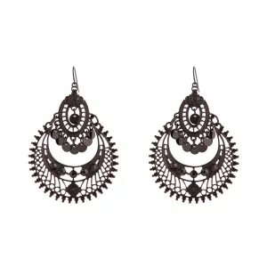 Black Diamante Disc Bohemian Drop Earrings