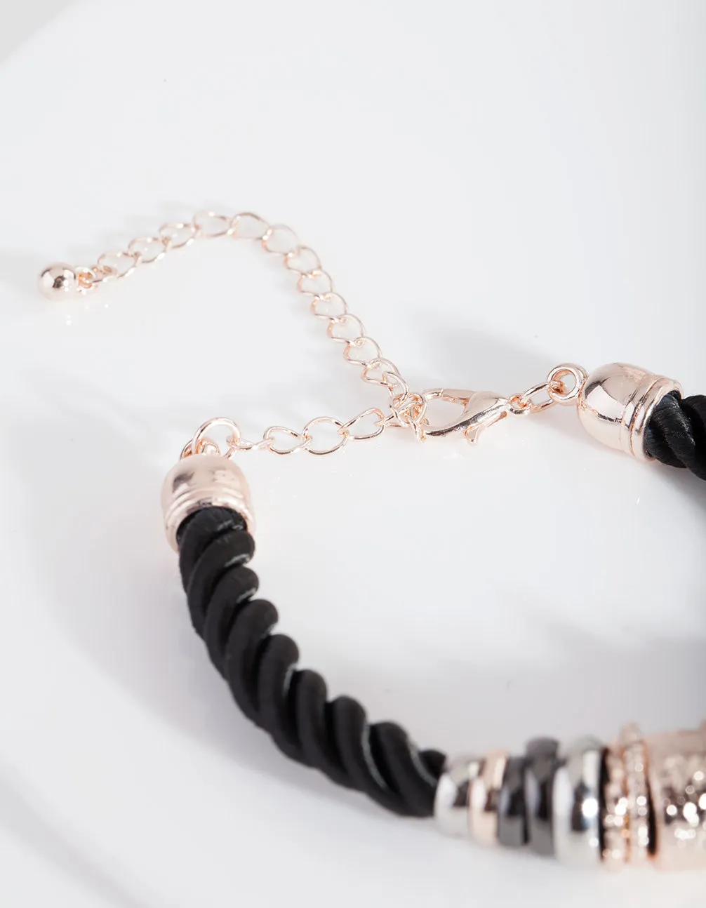 Black Mixed Metal Rope Charm Bracelet