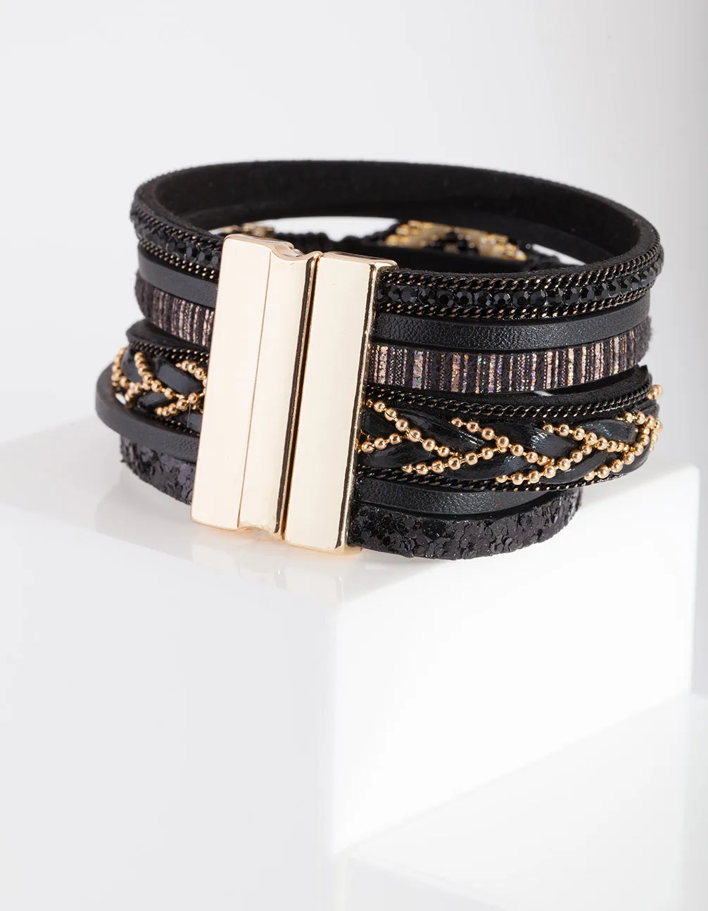 Black Multi Strand Cuff Bracelet