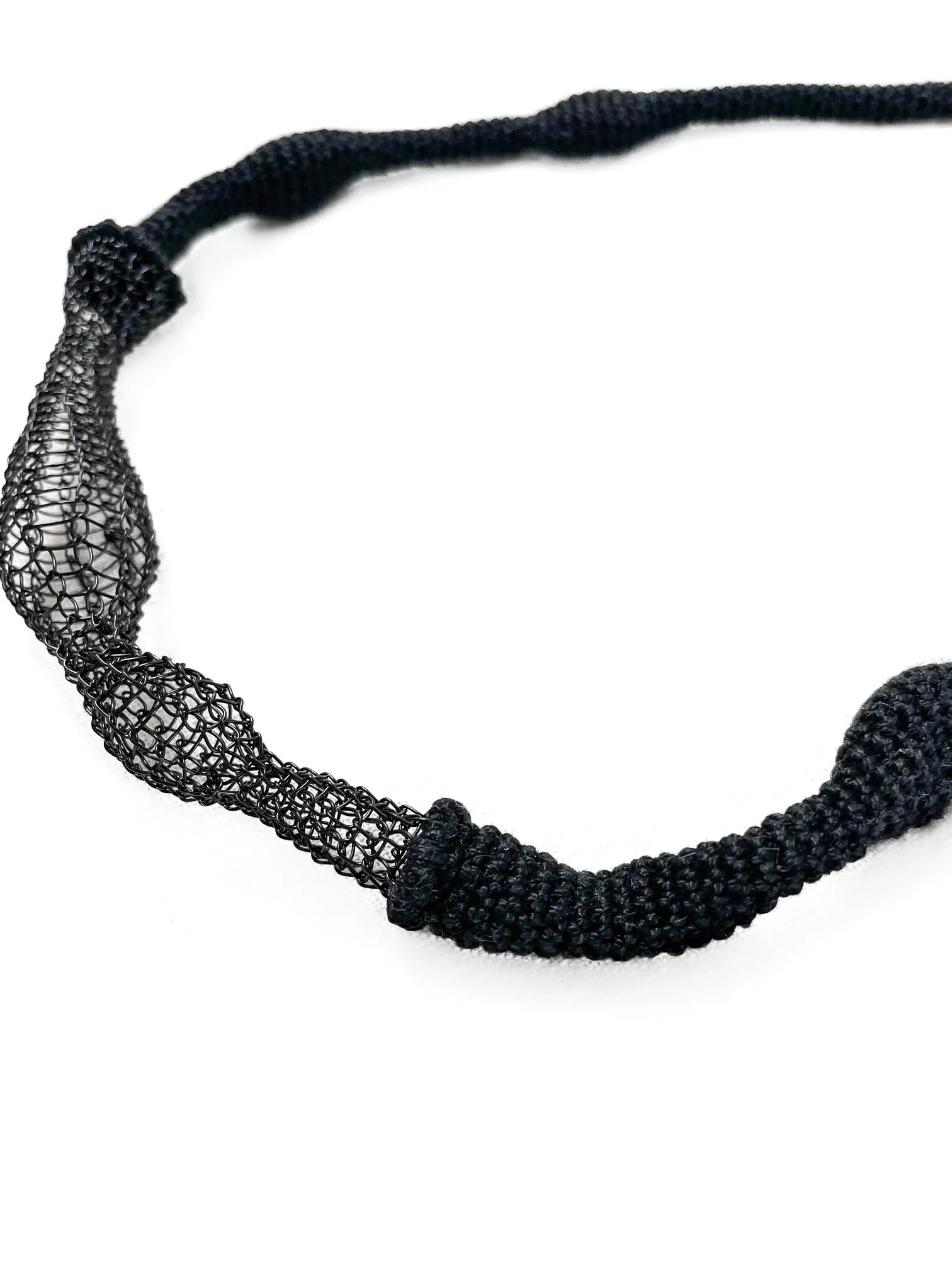 Black Wave Necklace - Cotton & Metal