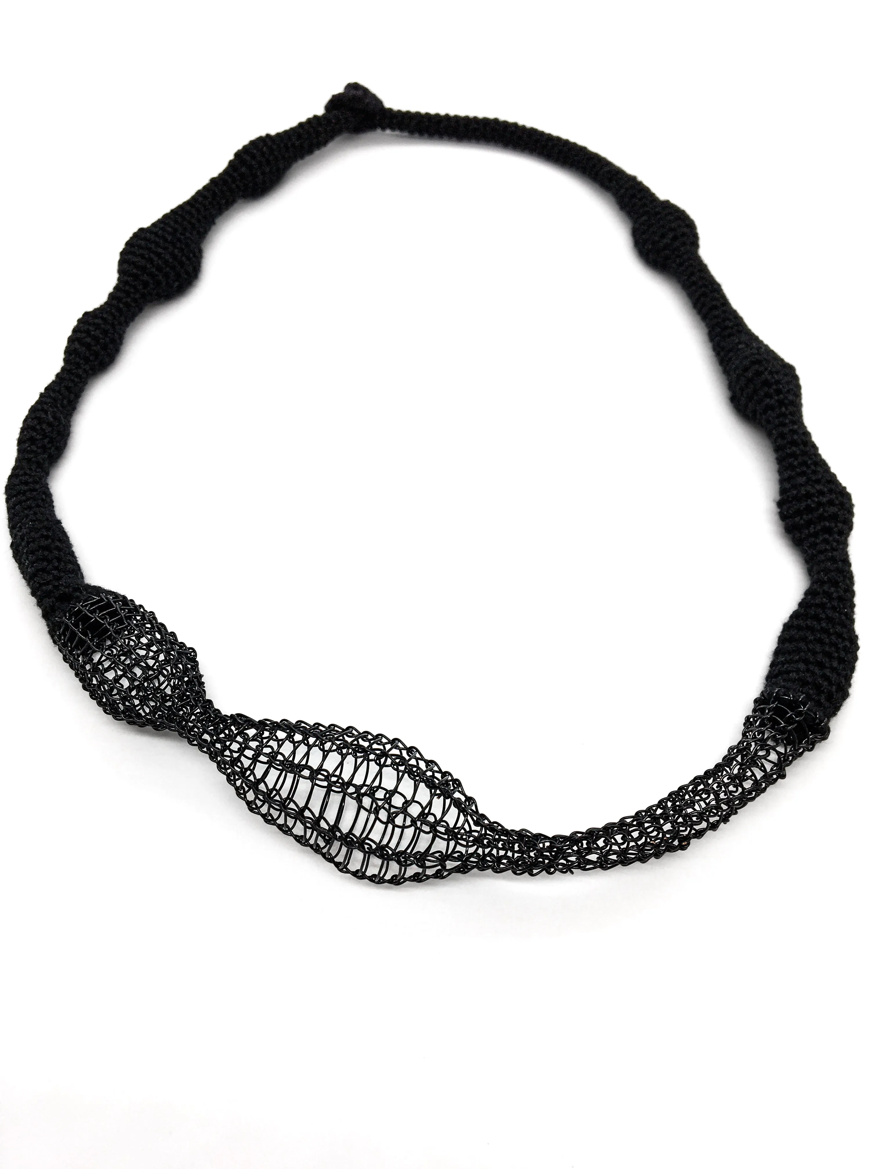 Black Wave Necklace - Cotton & Metal