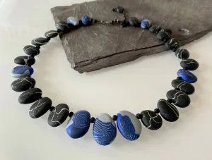 Blue and Black Pebble Necklace