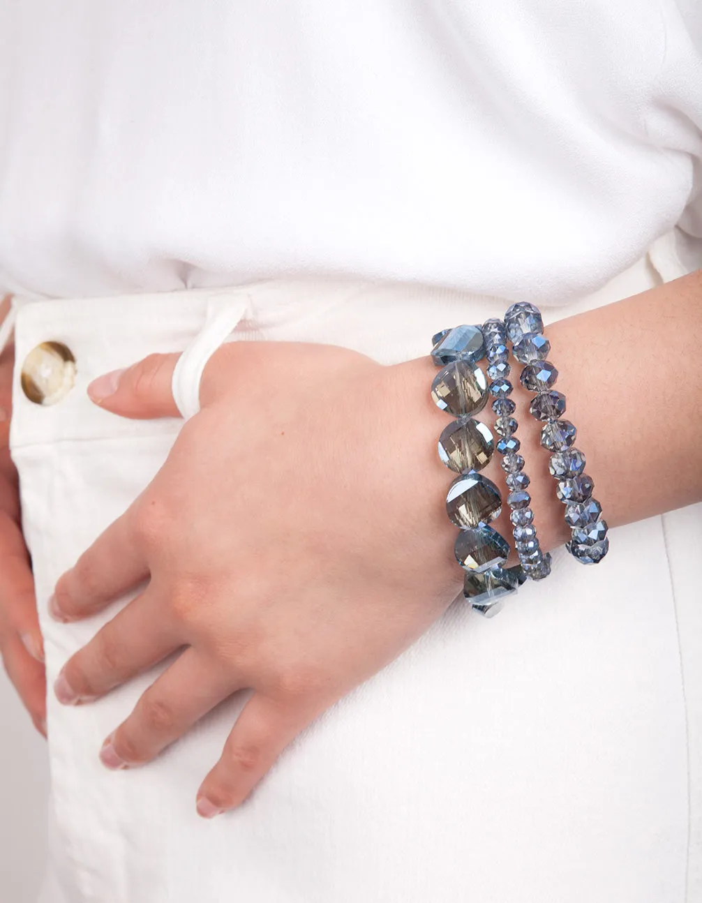 Blue Faceted Bead Bracelet Set