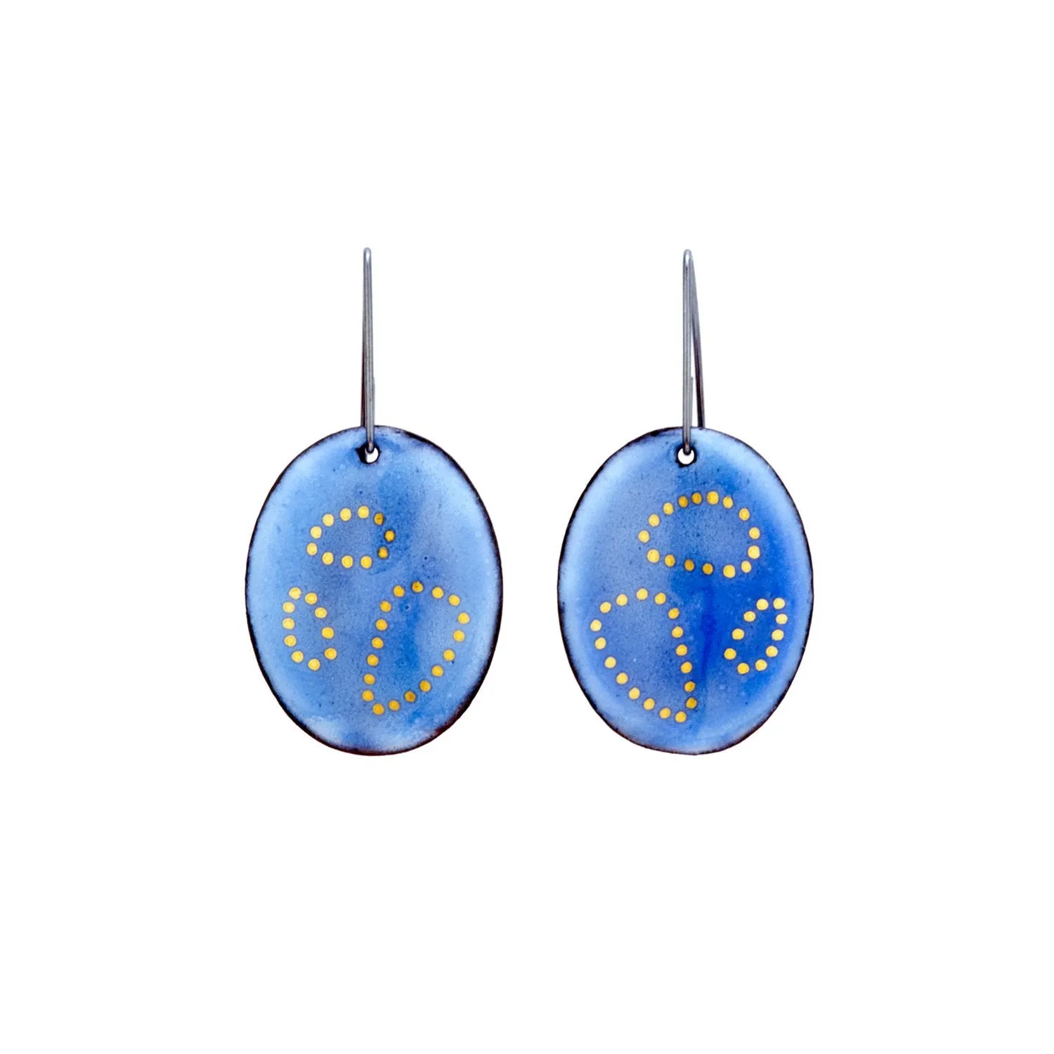 Blue Oval Gold Dot Earrings