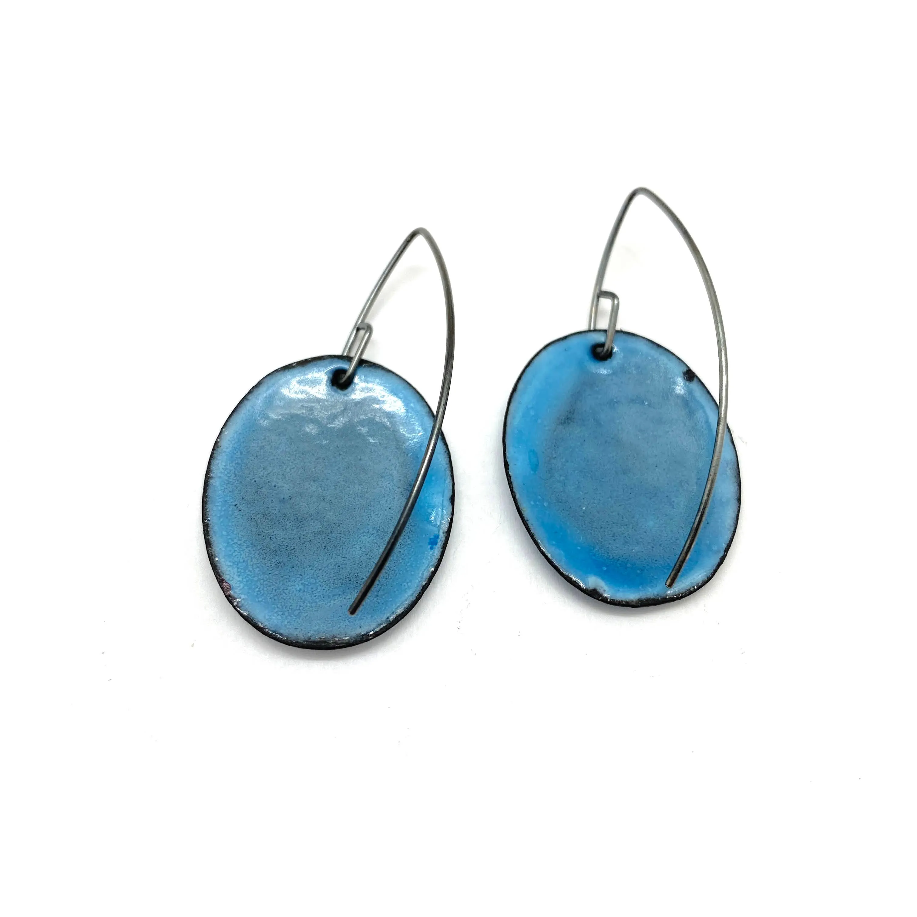 Blue Oval Gold Dot Earrings