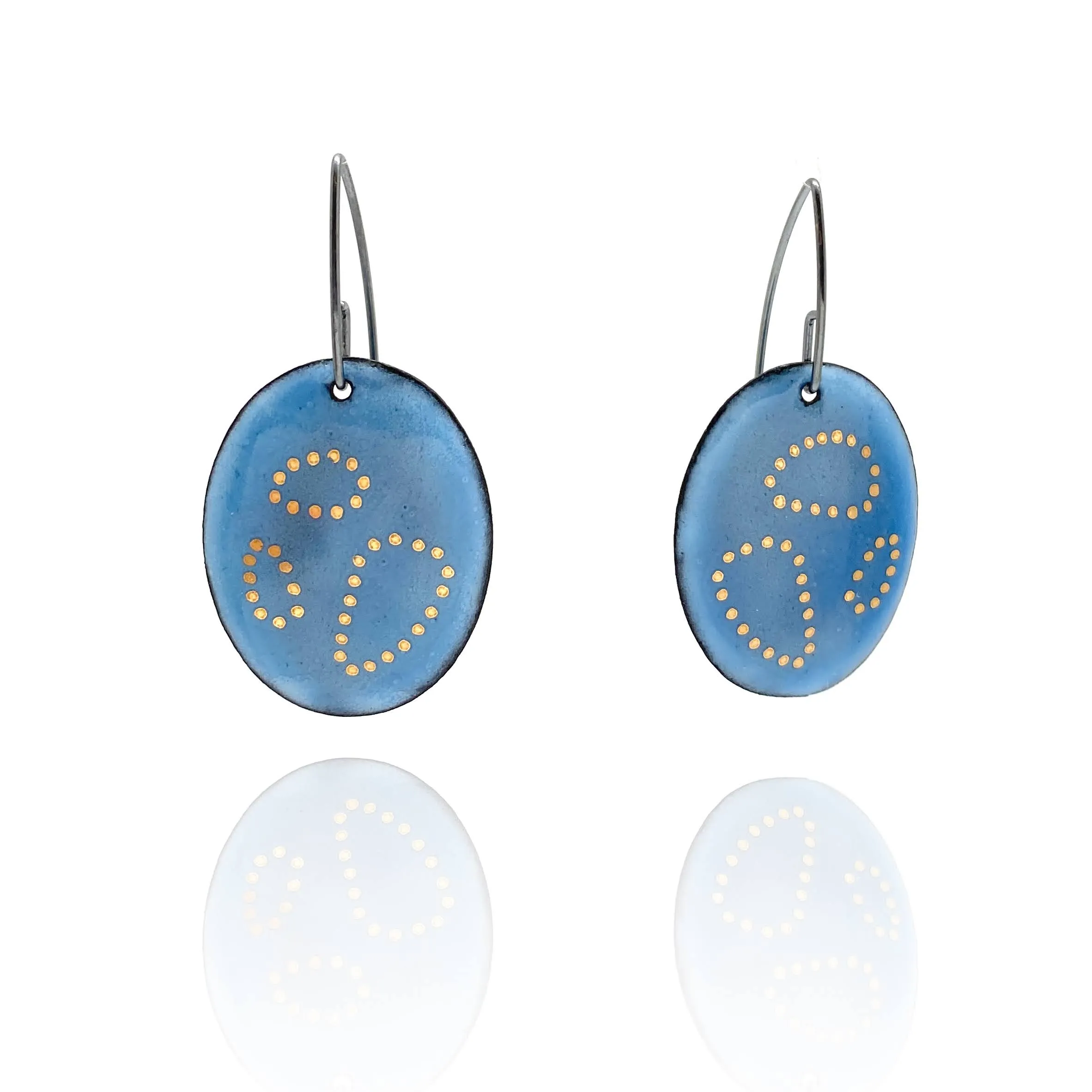 Blue Oval Gold Dot Earrings