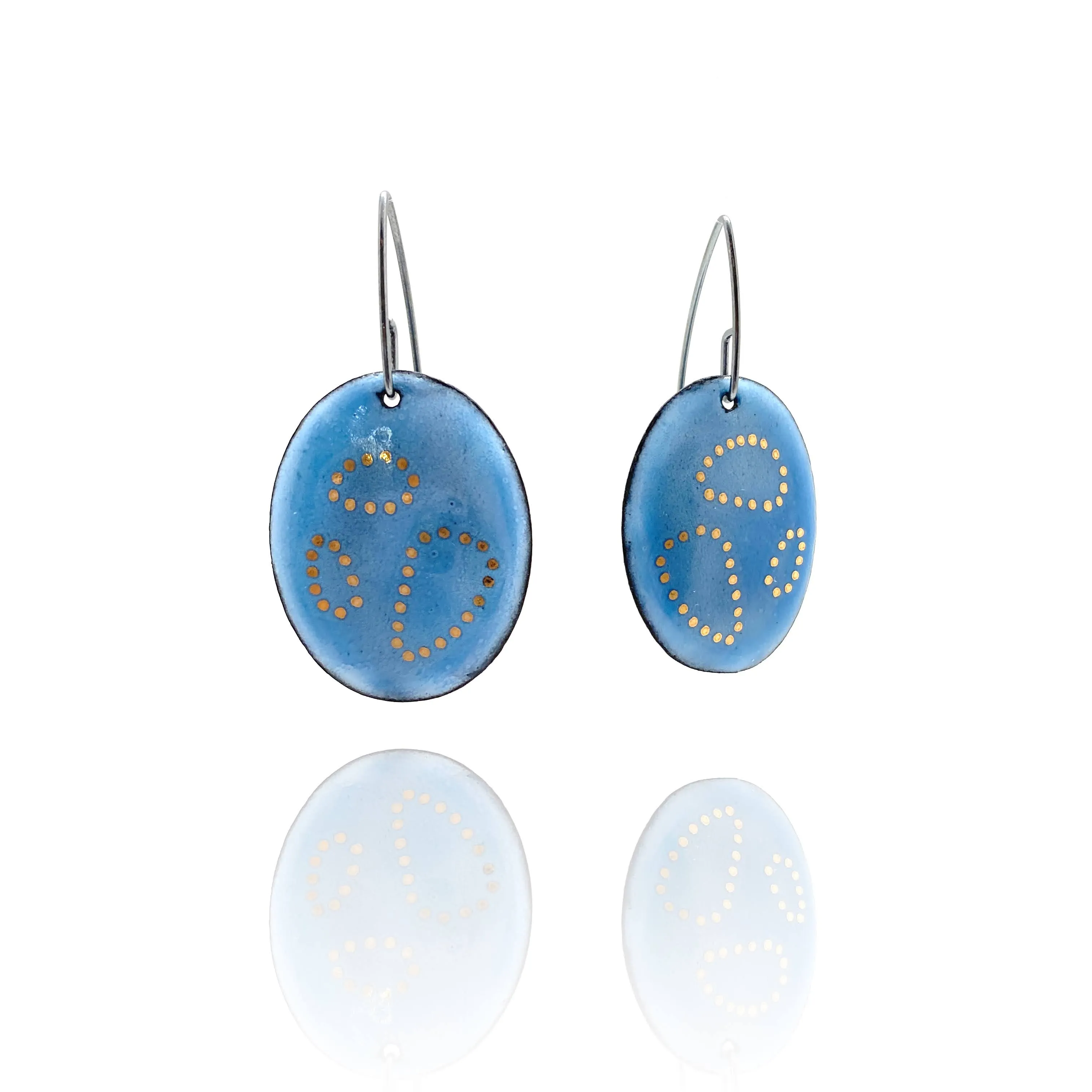 Blue Oval Gold Dot Earrings