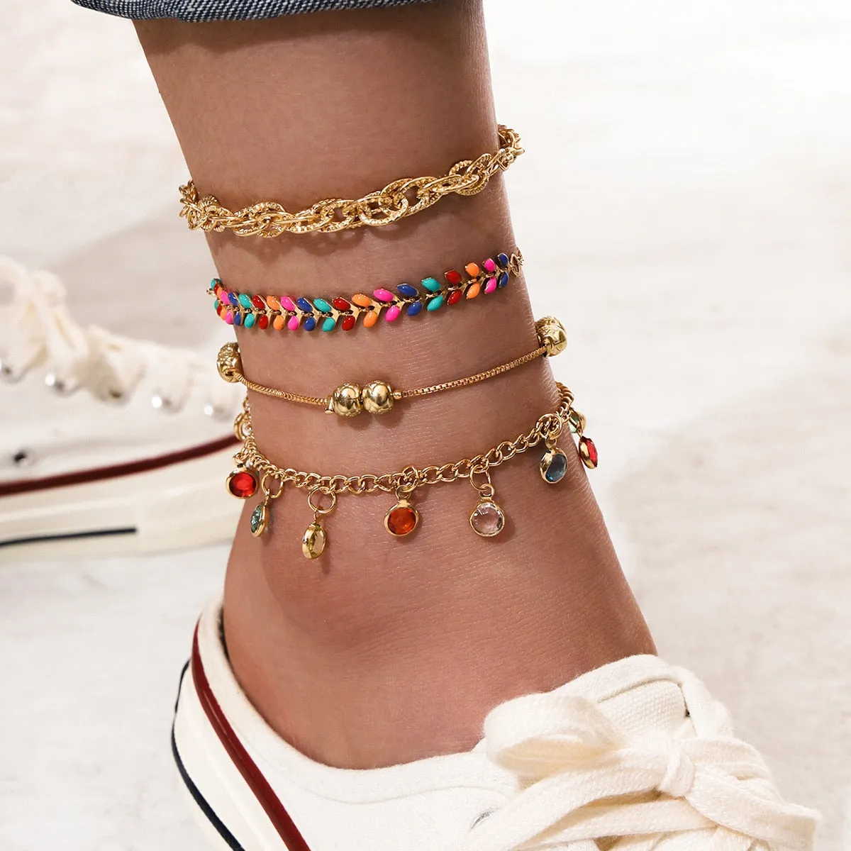 Bohemia Shell Star Chain Ankle Bracelet On Leg Foot Jewelry Boho Starfish key butterfly Charm Anklet Set For Women Accessories