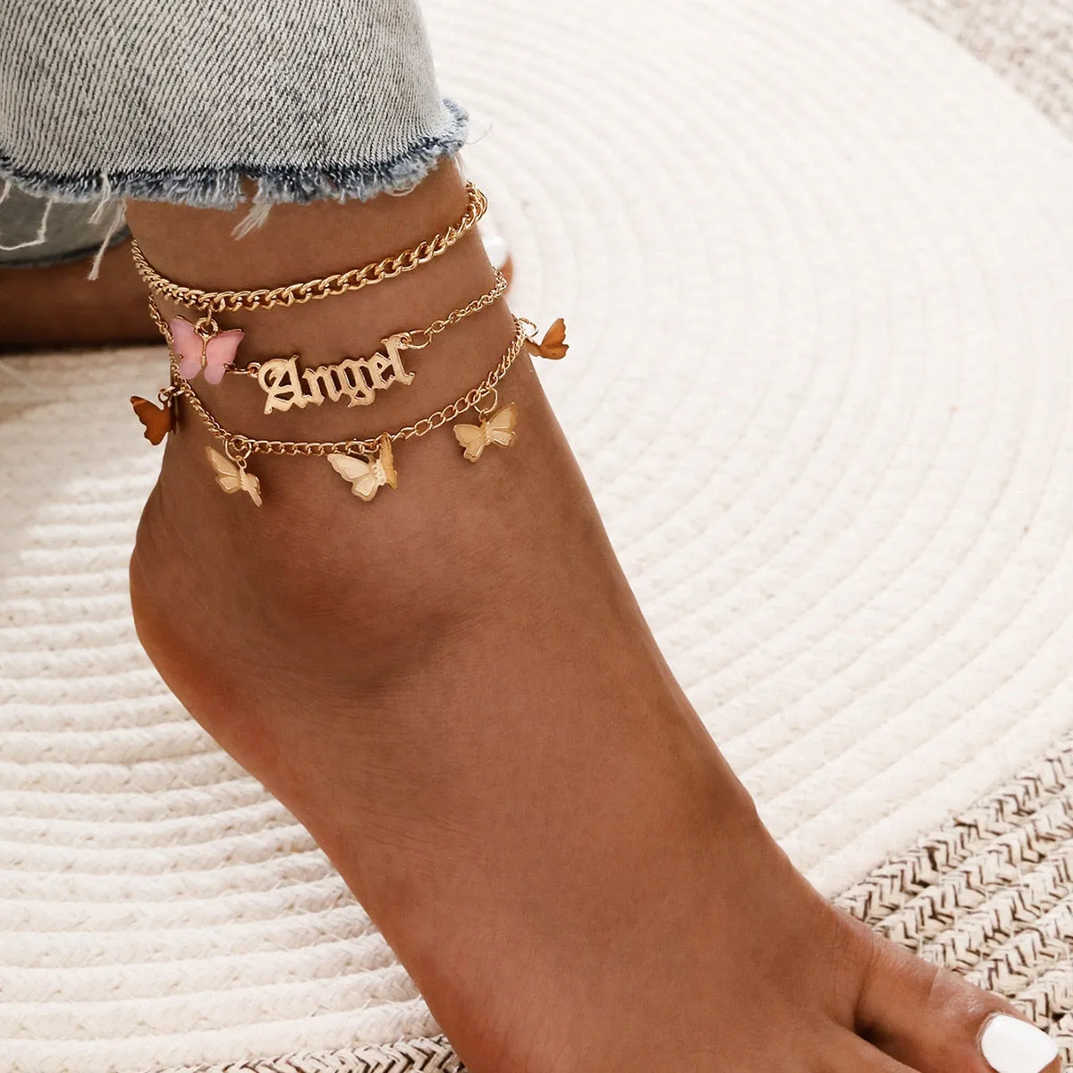 Bohemia Shell Star Chain Ankle Bracelet On Leg Foot Jewelry Boho Starfish key butterfly Charm Anklet Set For Women Accessories