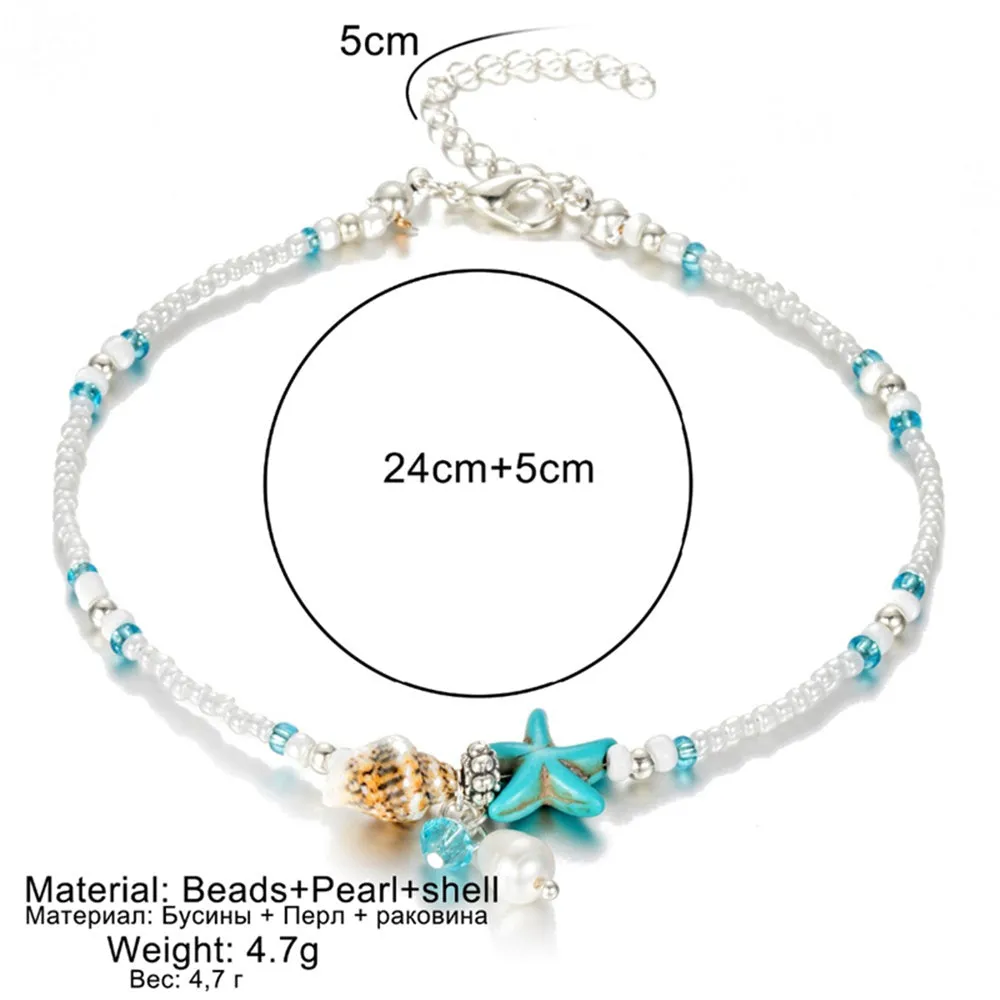 Bohemian Multi Layer Starfish Turtle Beads Anklets For Women