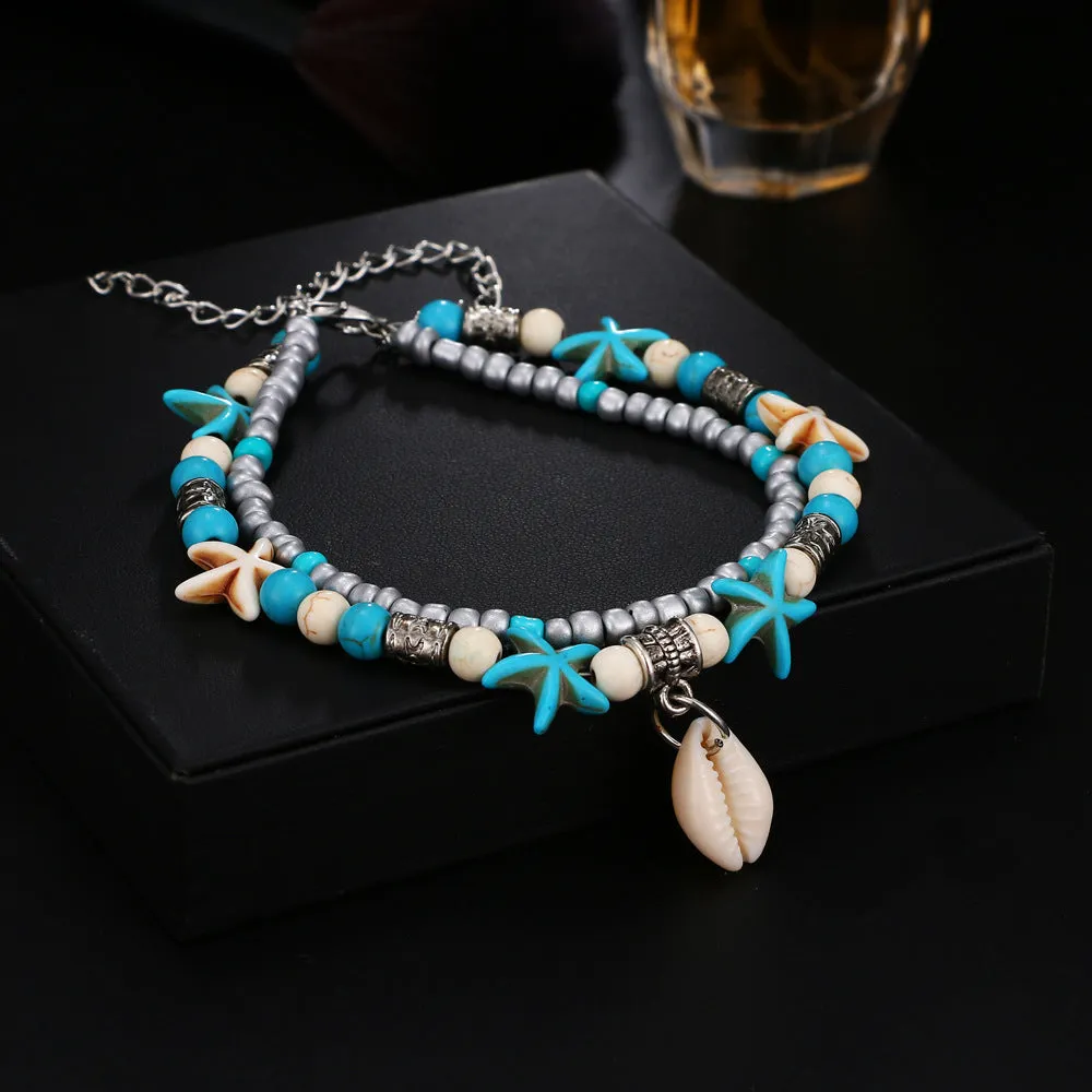 Bohemian Multiple Layers Starfish Shell Anklets For Women