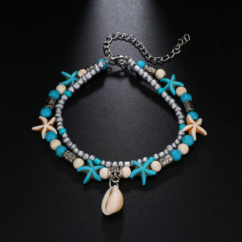 Bohemian Multiple Layers Starfish Shell Anklets For Women