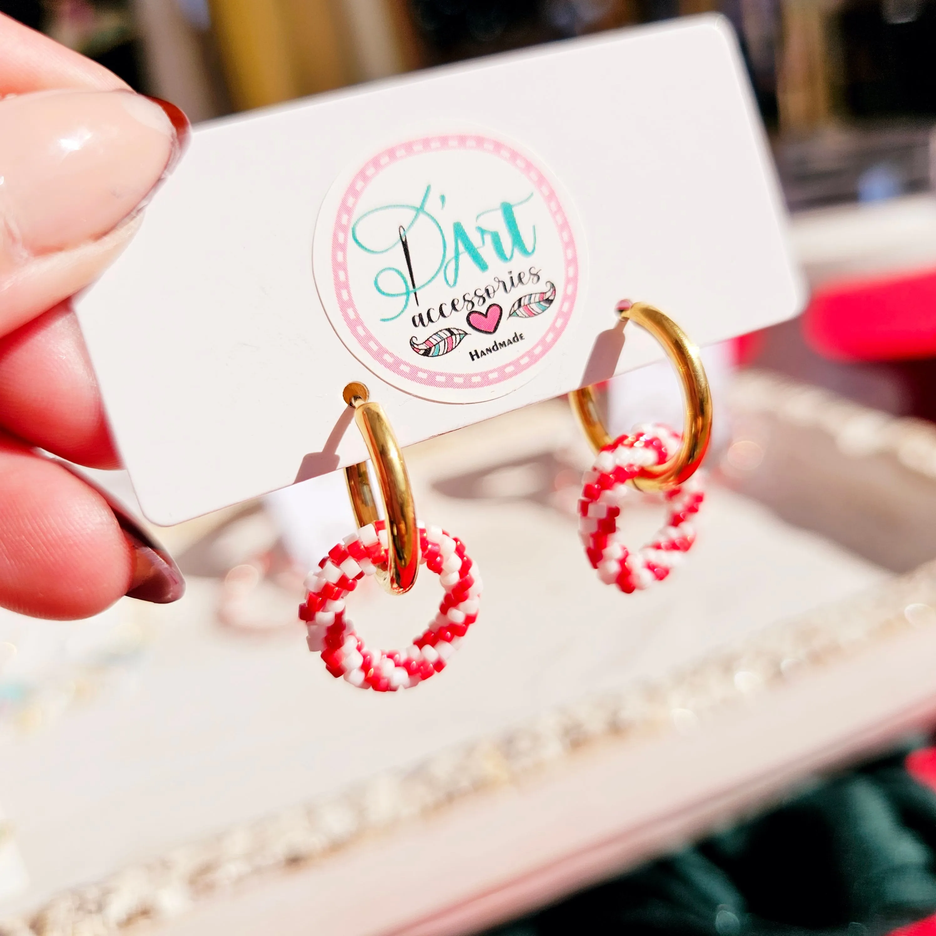 Candy Cane Hoops beaded earrings