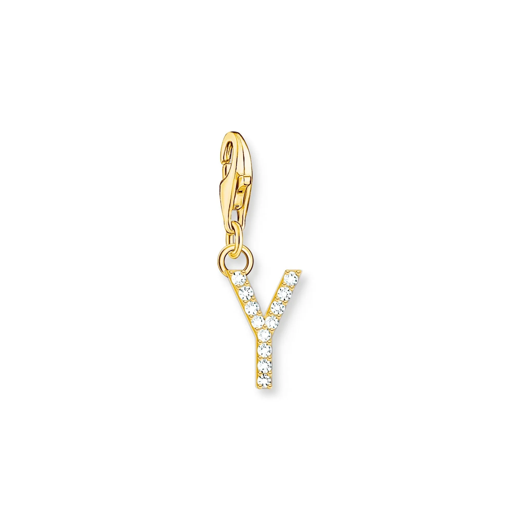 Charm pendant letter Y with white stones gold plated