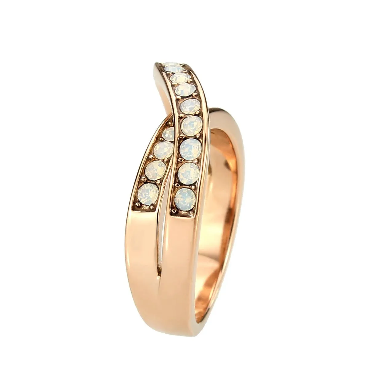 CJ3828 Wholesale Women's Stainless Steel IP Rose Gold Top Grade Crystal Fireopal Ring