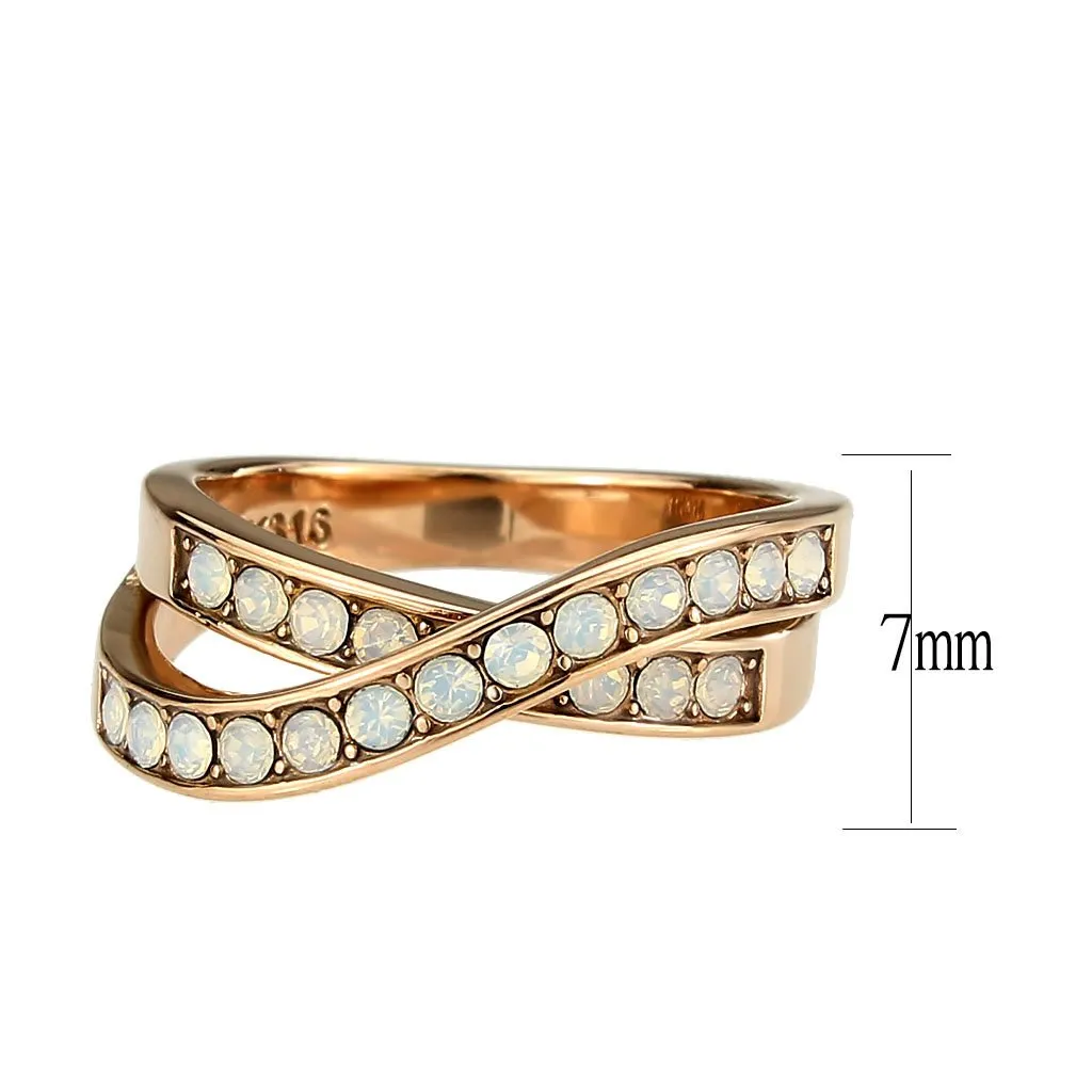 CJ3828 Wholesale Women's Stainless Steel IP Rose Gold Top Grade Crystal Fireopal Ring