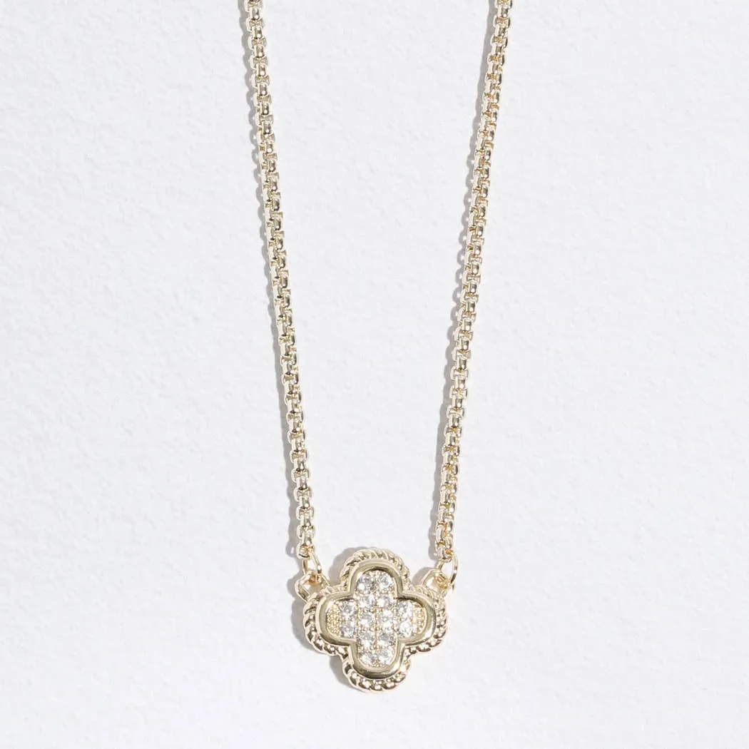 Clover CZ Pave Pendant Chain Necklace