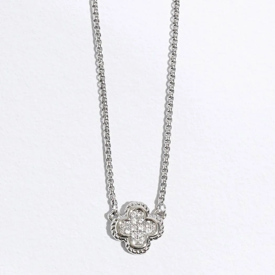 Clover CZ Pave Pendant Chain Necklace