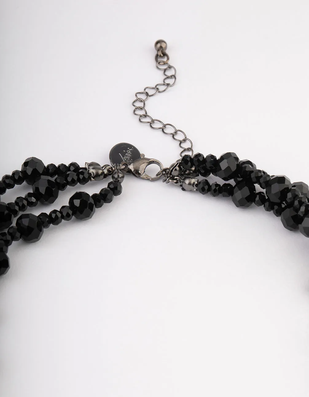 Coated Black Triple Row Bead & Facet Necklace