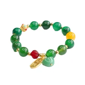 Colorful Agate and Green Chalcedony Tassel Bracelets with Sterling Silver Fortune's Favor Collection