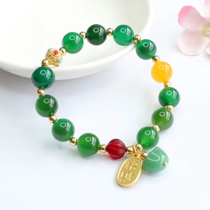 Colorful Agate and Green Chalcedony Tassel Bracelets with Sterling Silver Fortune's Favor Collection