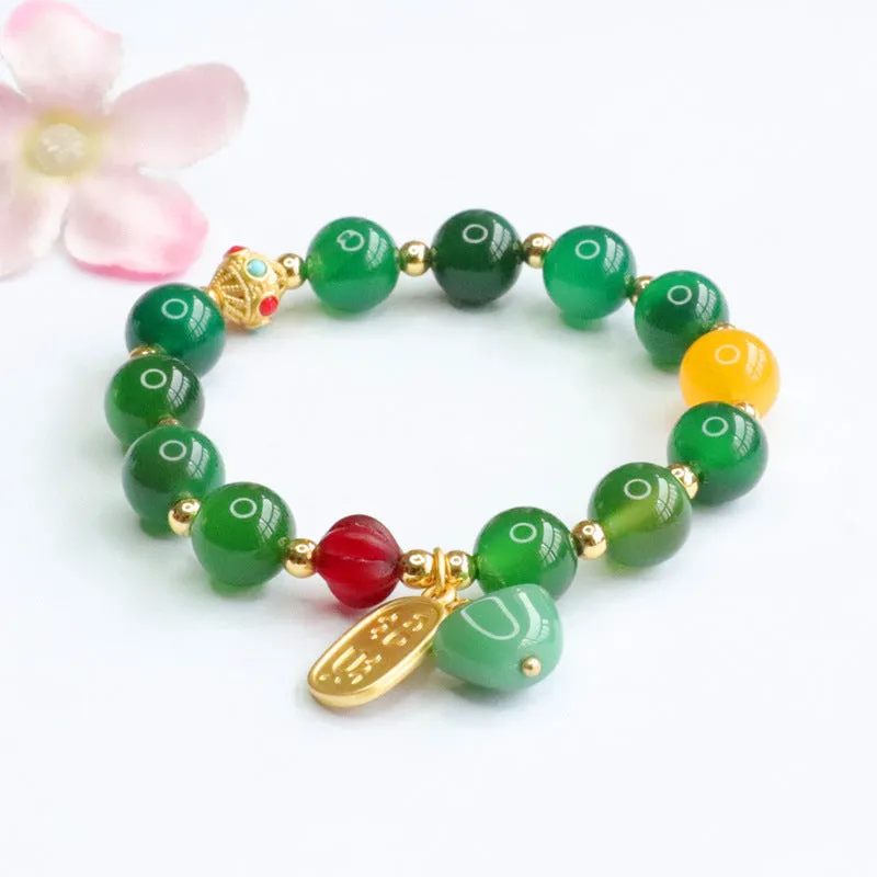 Colorful Agate and Green Chalcedony Tassel Bracelets with Sterling Silver Fortune's Favor Collection