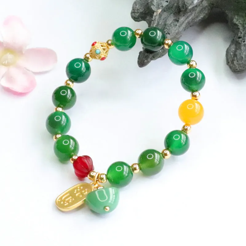 Colorful Agate and Green Chalcedony Tassel Bracelets with Sterling Silver Fortune's Favor Collection