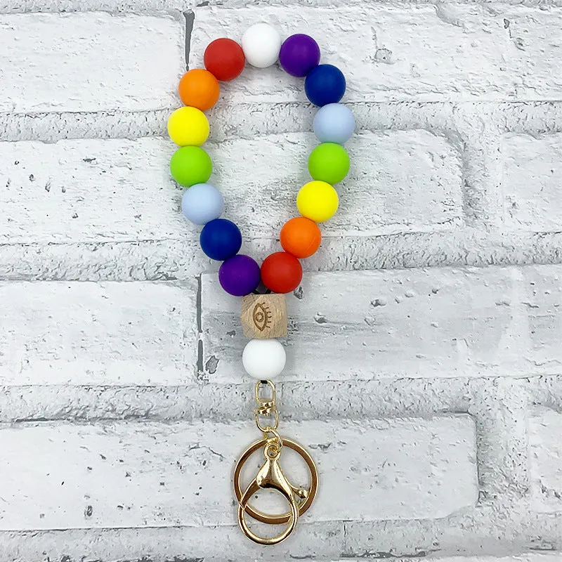 Colorful Silicone Bead Bracelet Key Ring Charm