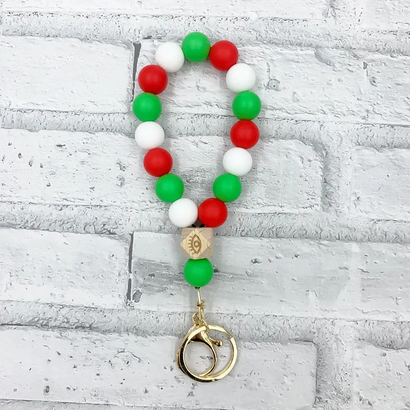 Colorful Silicone Bead Bracelet Key Ring Charm