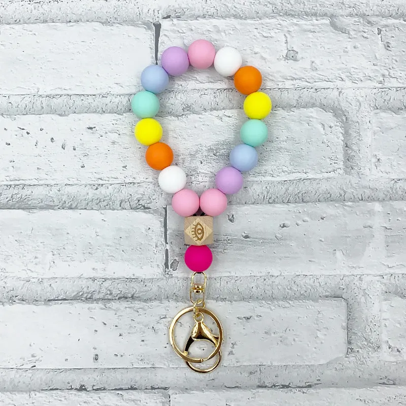 Colorful Silicone Bead Bracelet Key Ring Charm