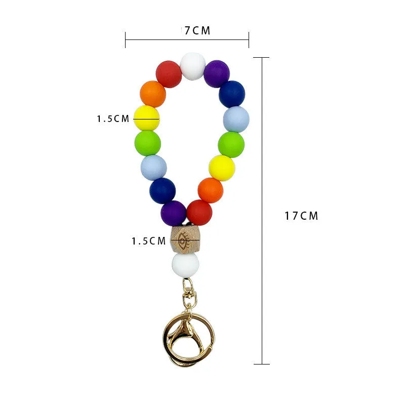 Colorful Silicone Bead Bracelet Key Ring Charm