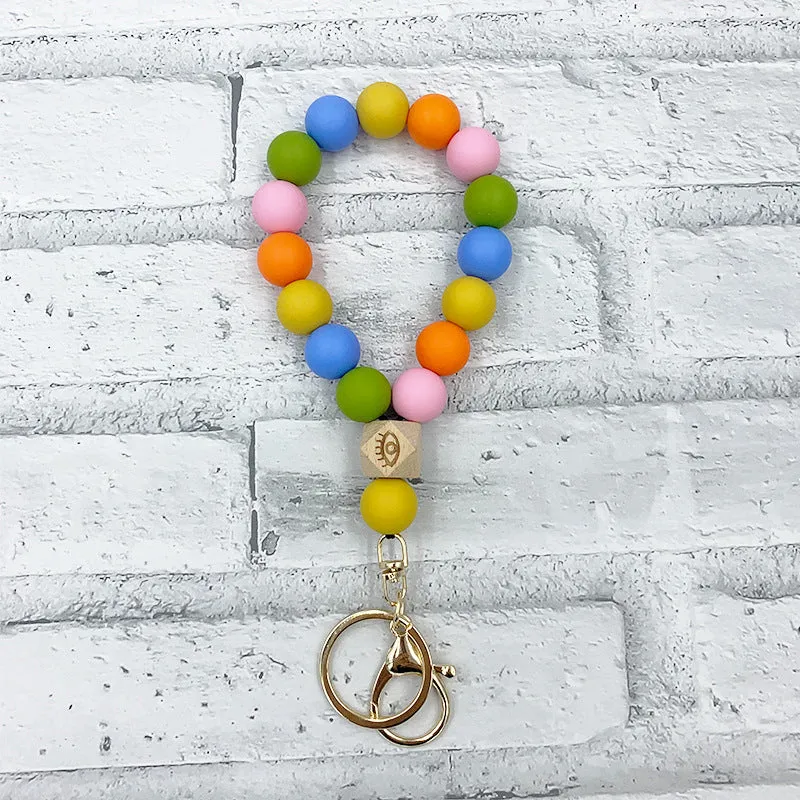 Colorful Silicone Bead Bracelet Key Ring Charm